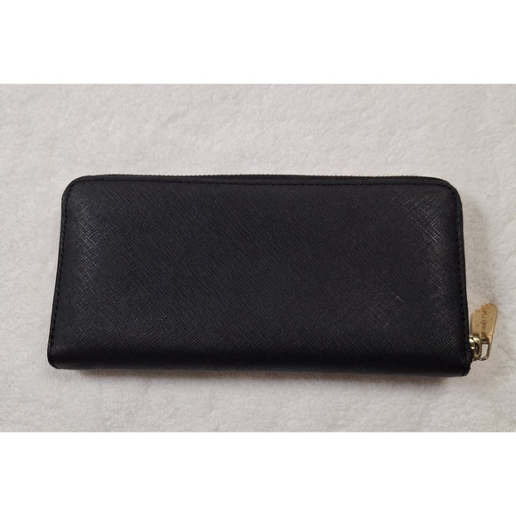 MICHAEL KORS Long Wallet MK Metal Logo Round Zip Black Plain Women's 4"x7" - Picture 4 of 10